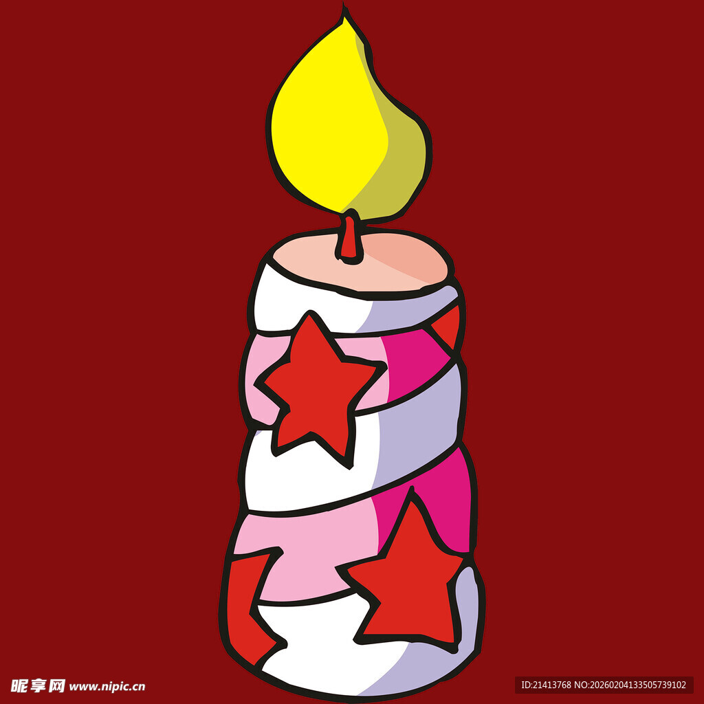 彩色星星图案的燃烧蜡烛