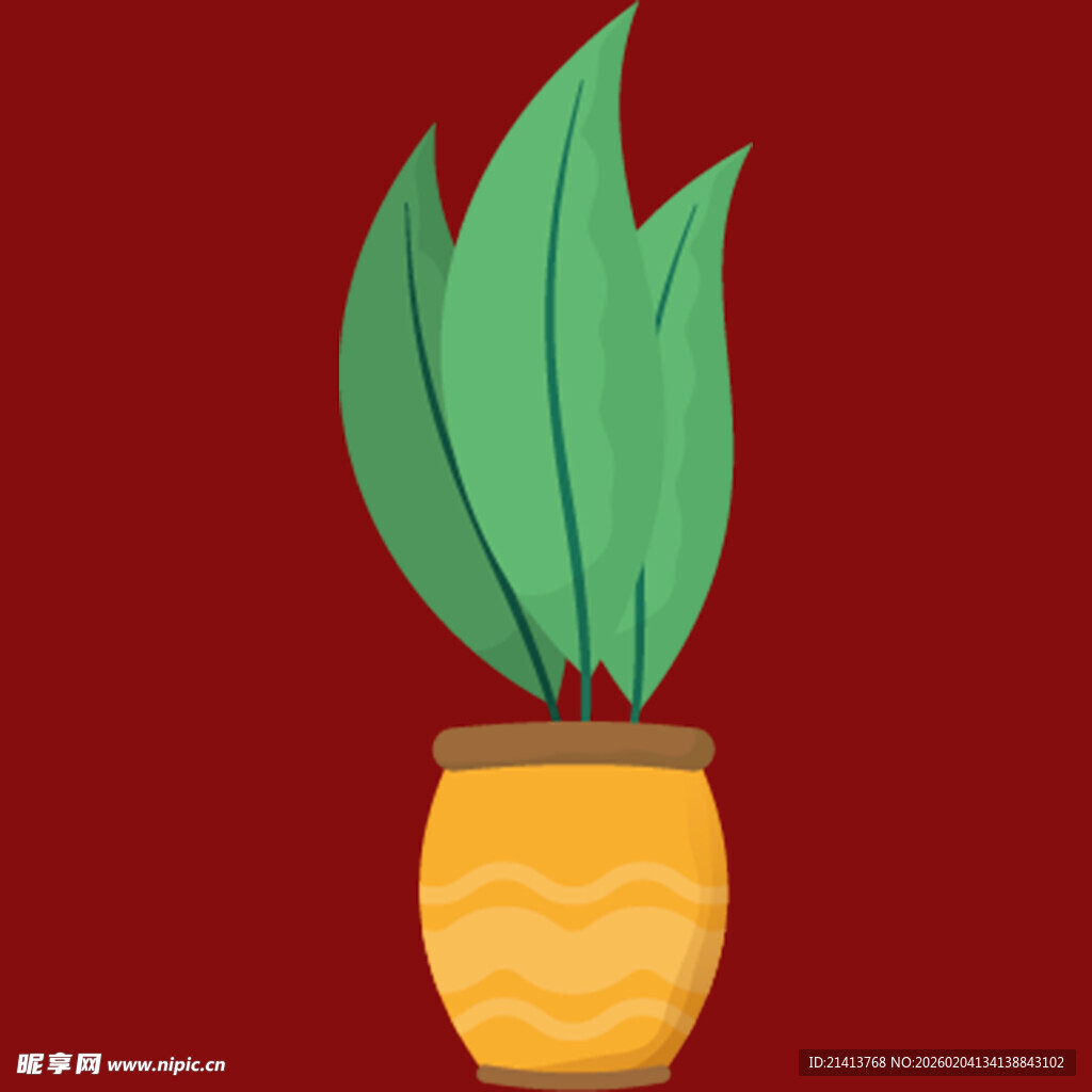 黄色花盆中的绿植