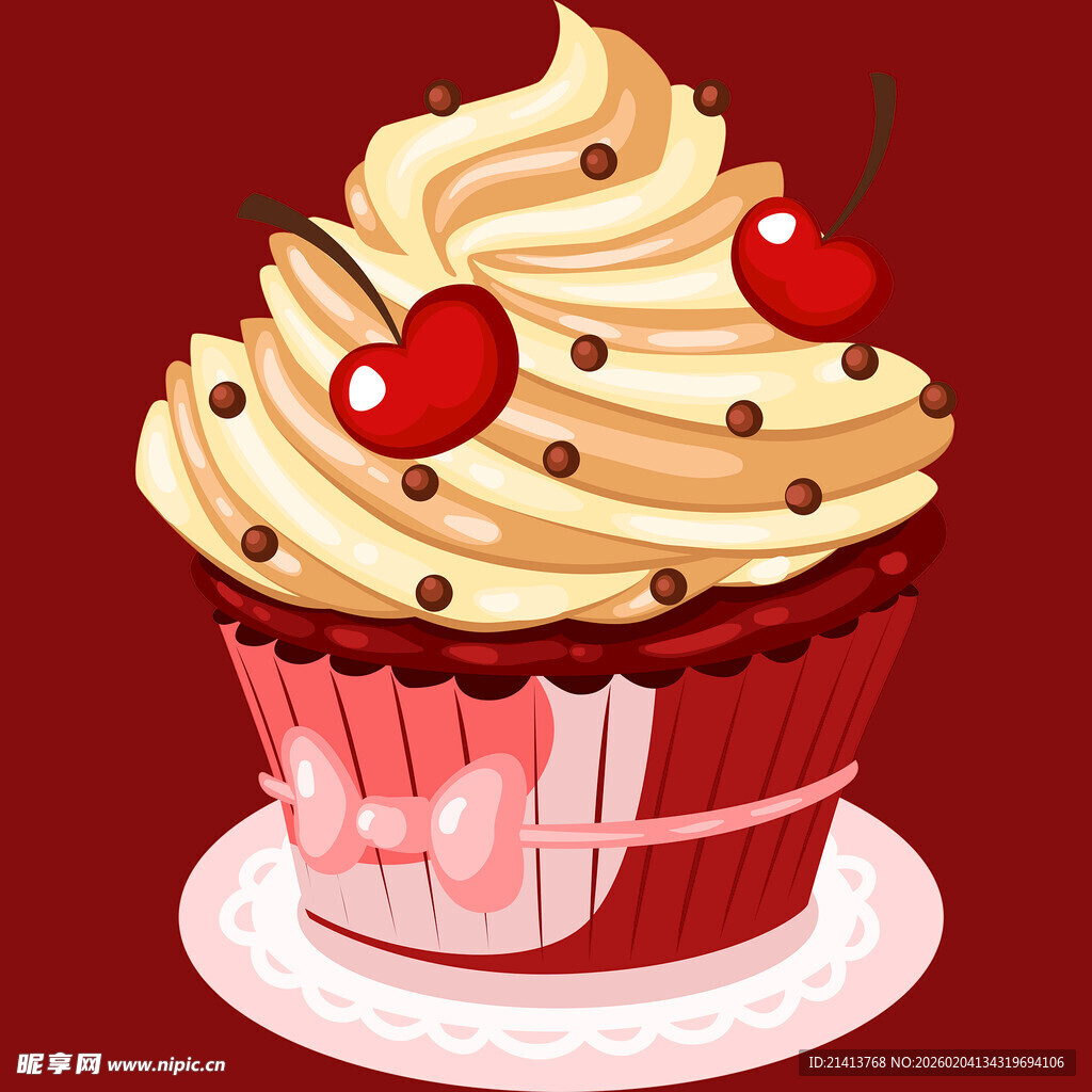 美味樱桃纸杯蛋糕