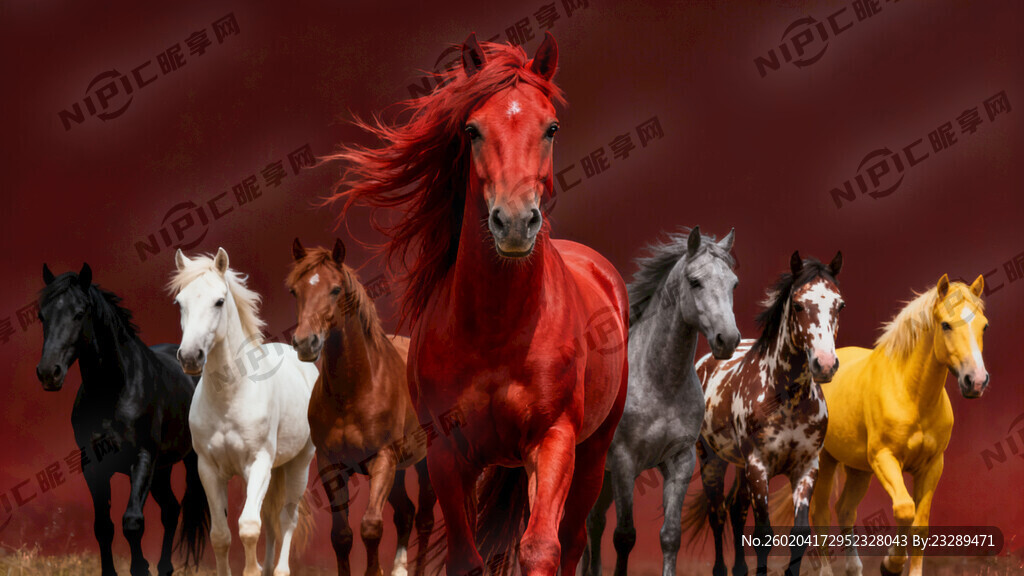 正面站立的威风凛凛长鬃毛红色战