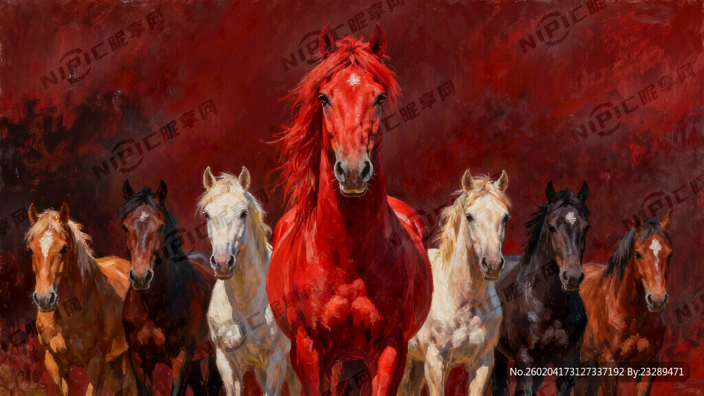 正面站立的威风凛凛长鬃毛红色战