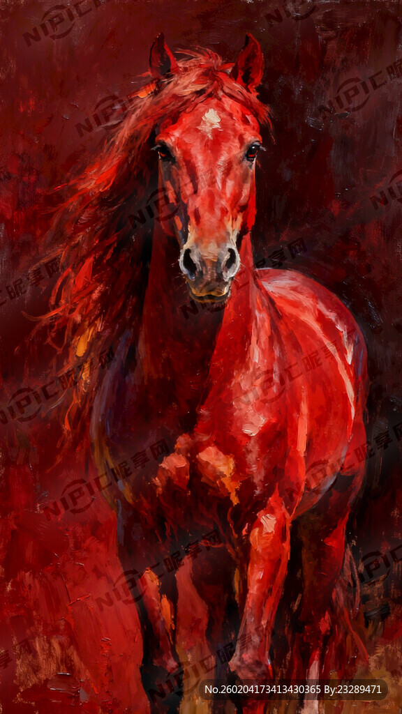 正面站立的威风凛凛长鬃毛红色战