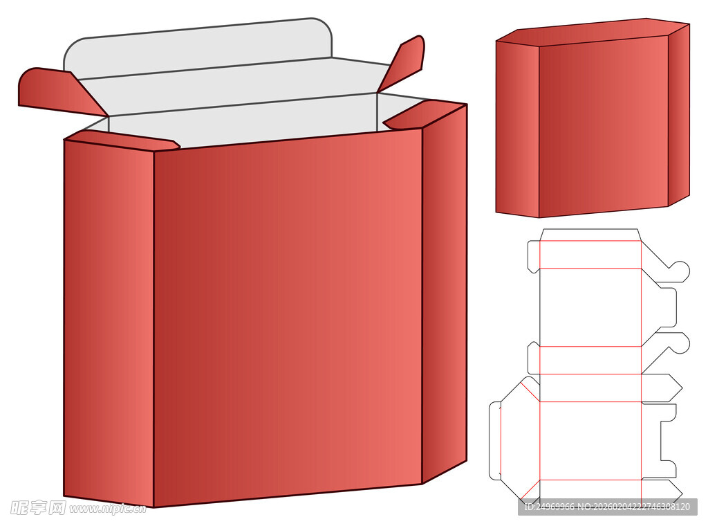红色包装盒展开图设计