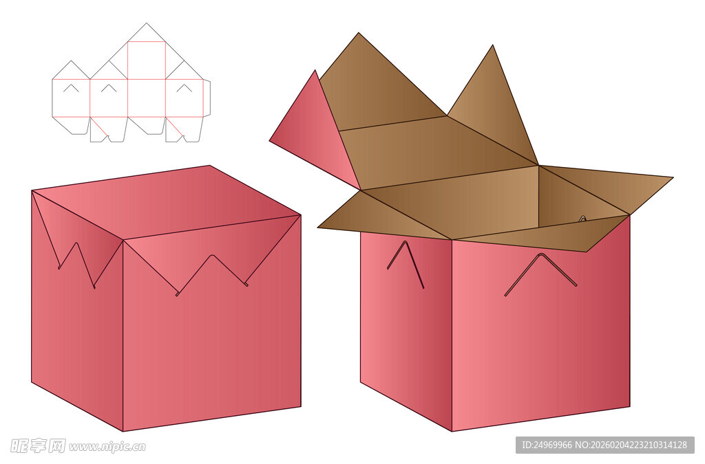 粉色折叠纸盒设计图