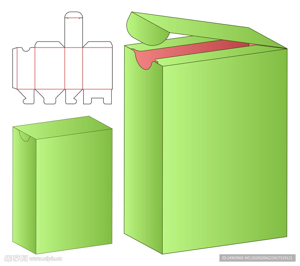绿色包装盒展开图设计示例