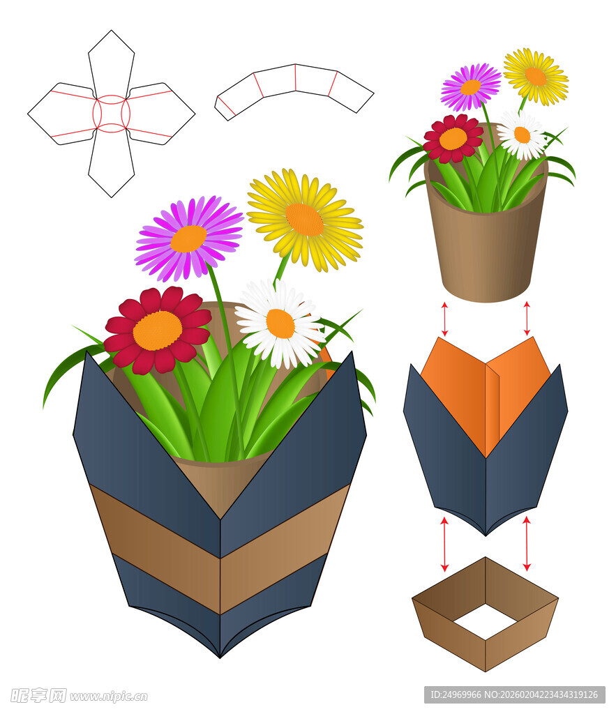 折纸花盆与花卉设计图