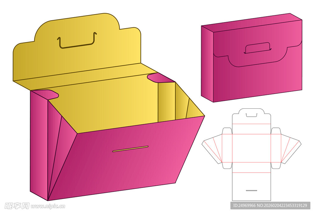 粉色折叠纸盒设计图