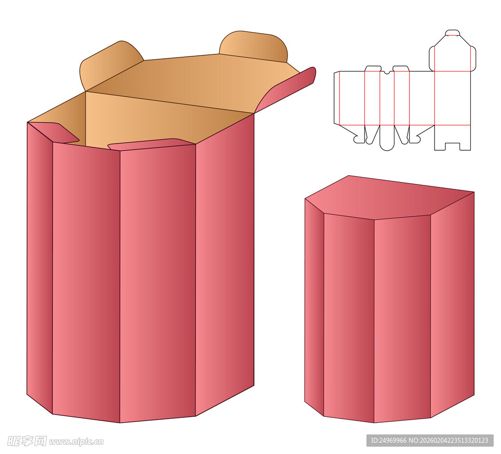 粉色六边形纸盒设计图