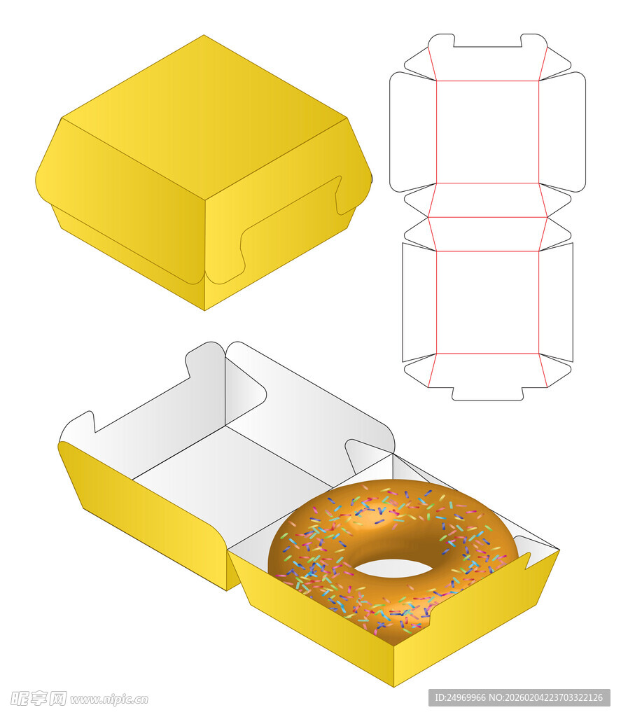 黄色甜甜圈包装盒设计图