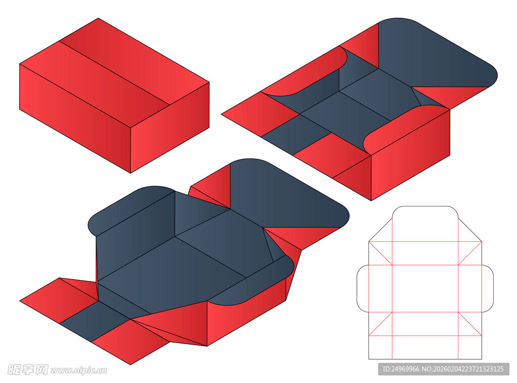 红色包装纸盒展开图示例