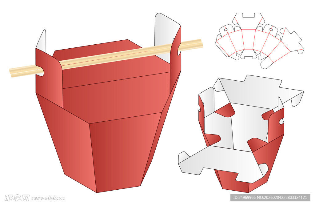 红色纸质外卖餐盒与筷子