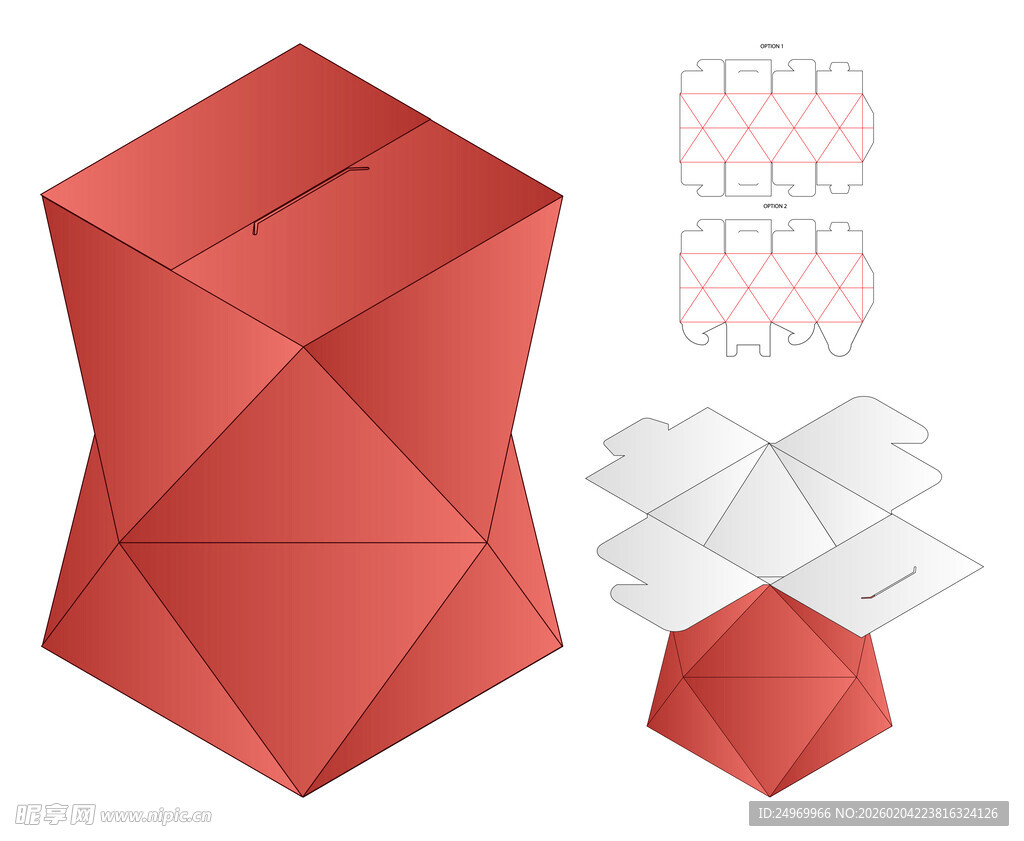 红色几何折纸模型展示