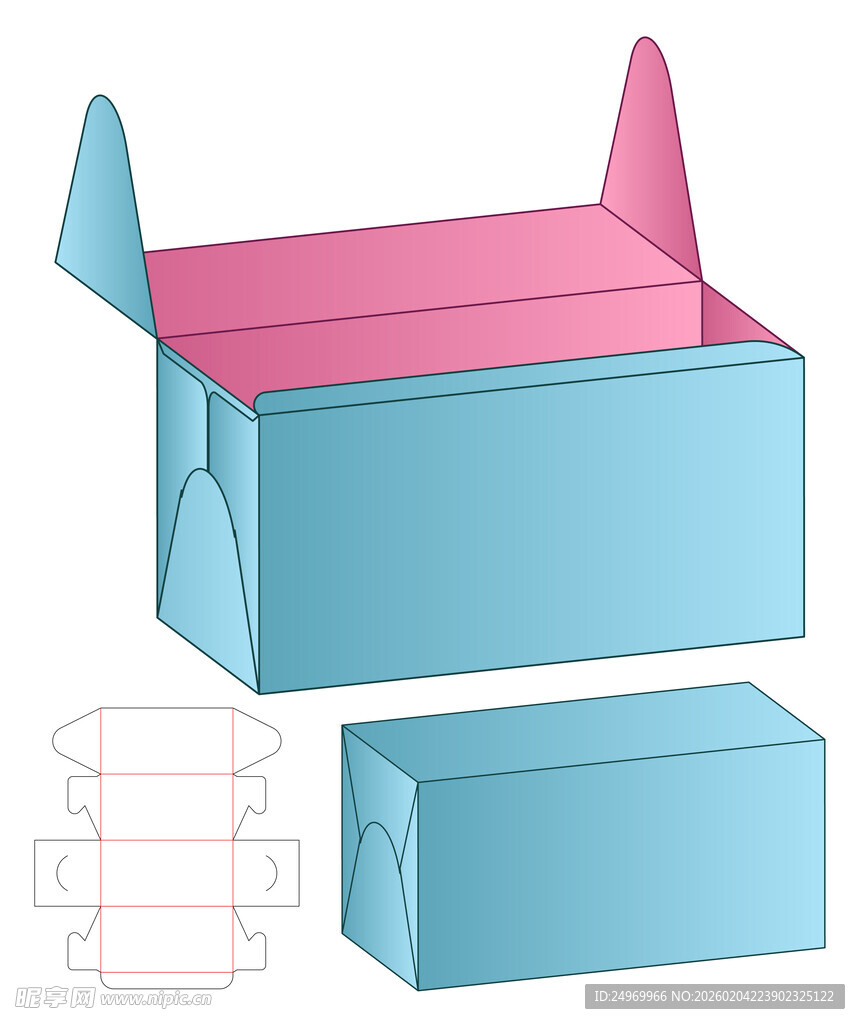 蓝色纸盒展开图设计示例