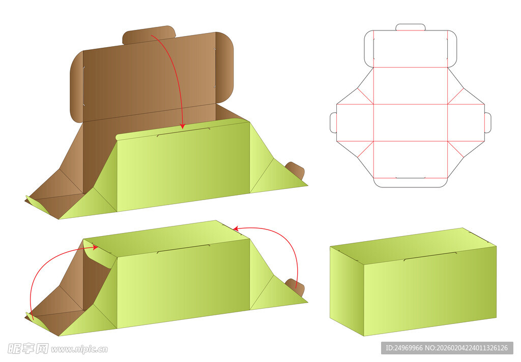 绿色纸盒包装展开图示例