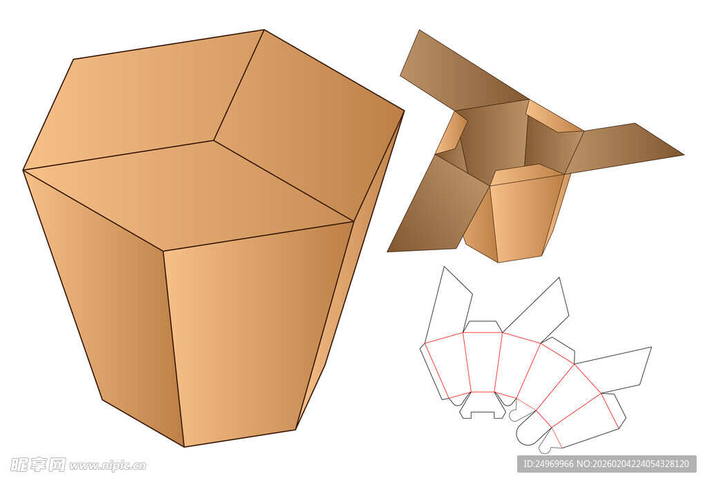 五边形纸盒模型及拆解图