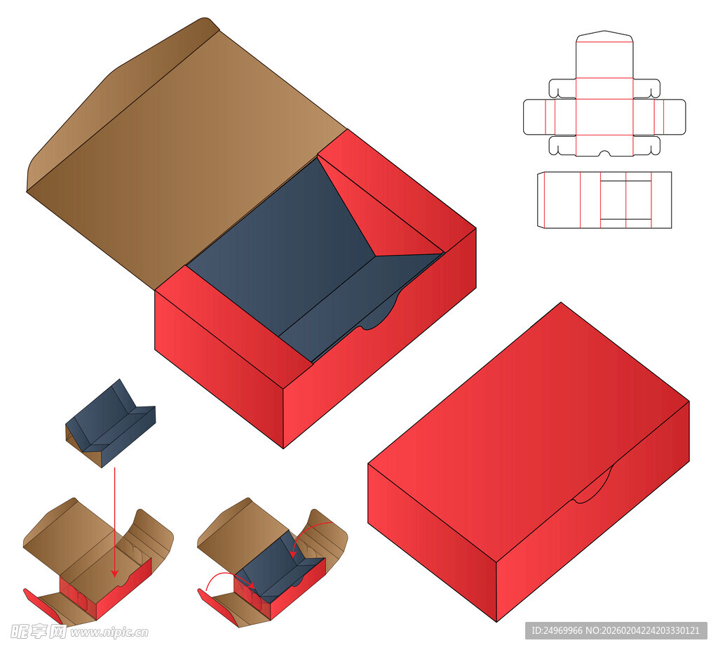 红色包装盒展开设计图