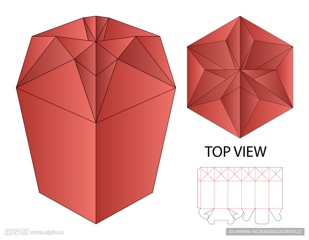 红色折纸几何造型设计