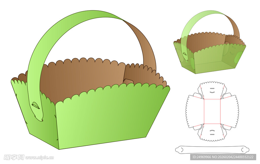绿色手工纸制篮子设计图