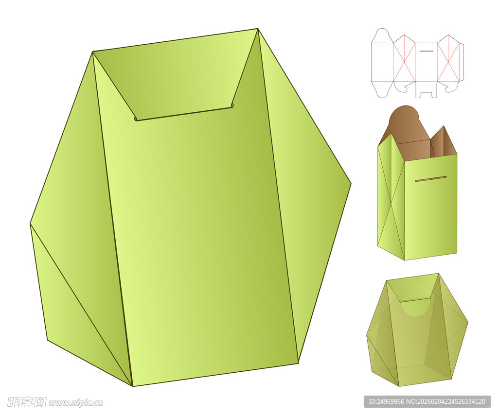 绿色多边形纸盒设计展示
