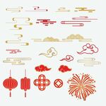 矢量祥云 灯笼 烟花