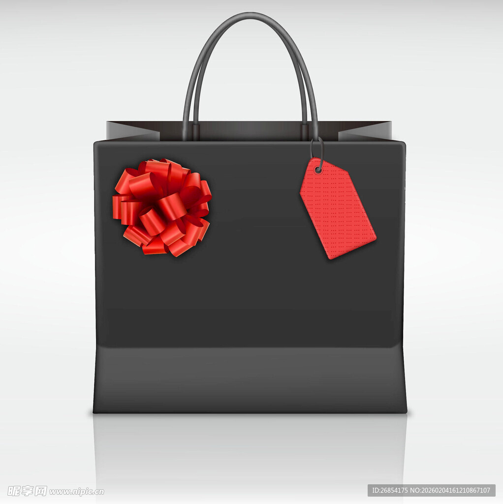 黑色购物袋配红花与标签