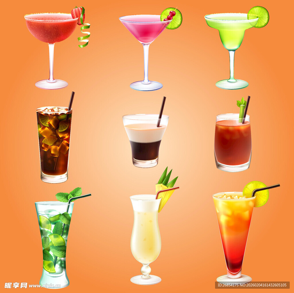 多彩缤纷的各式美味鸡尾酒