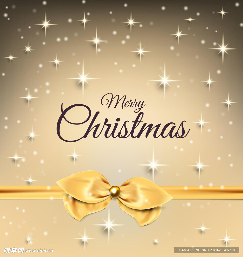 圣诞佳节金色蝴蝶结贺卡