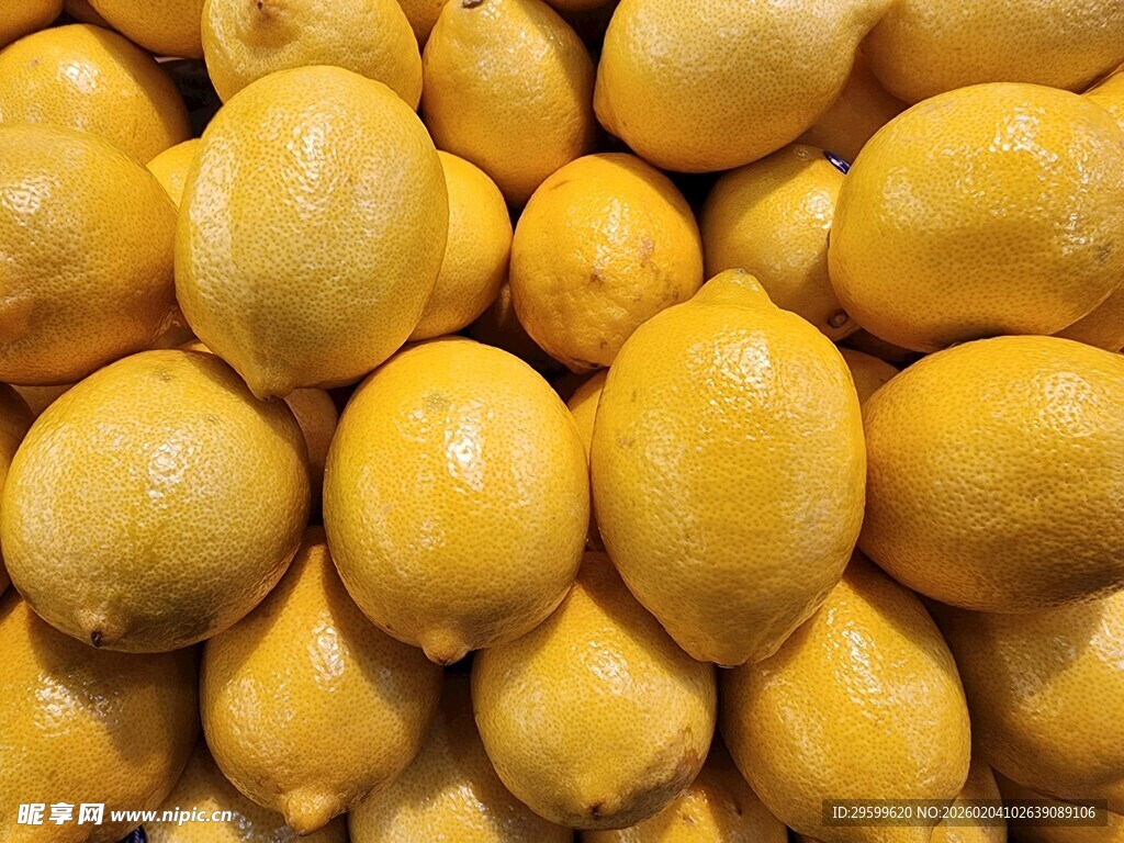 一堆饱满的黄色柠檬