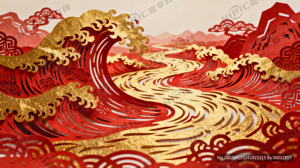 河流 波涛汹涌 剪纸风格
