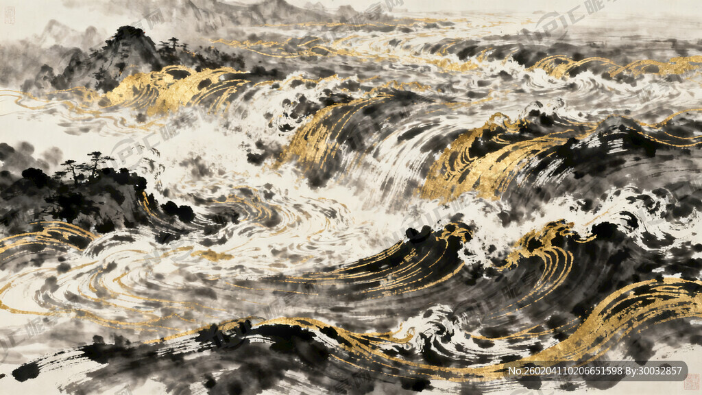 河流 波涛汹涌 金色线条