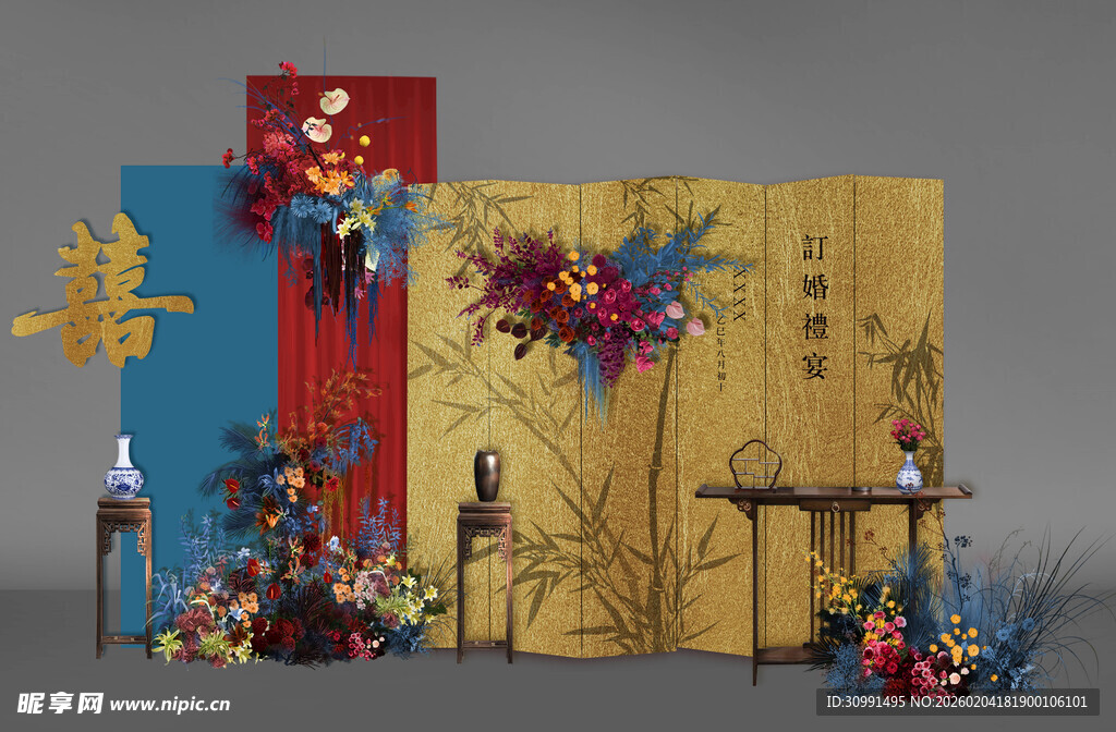 中式婚礼迎宾区场景布置