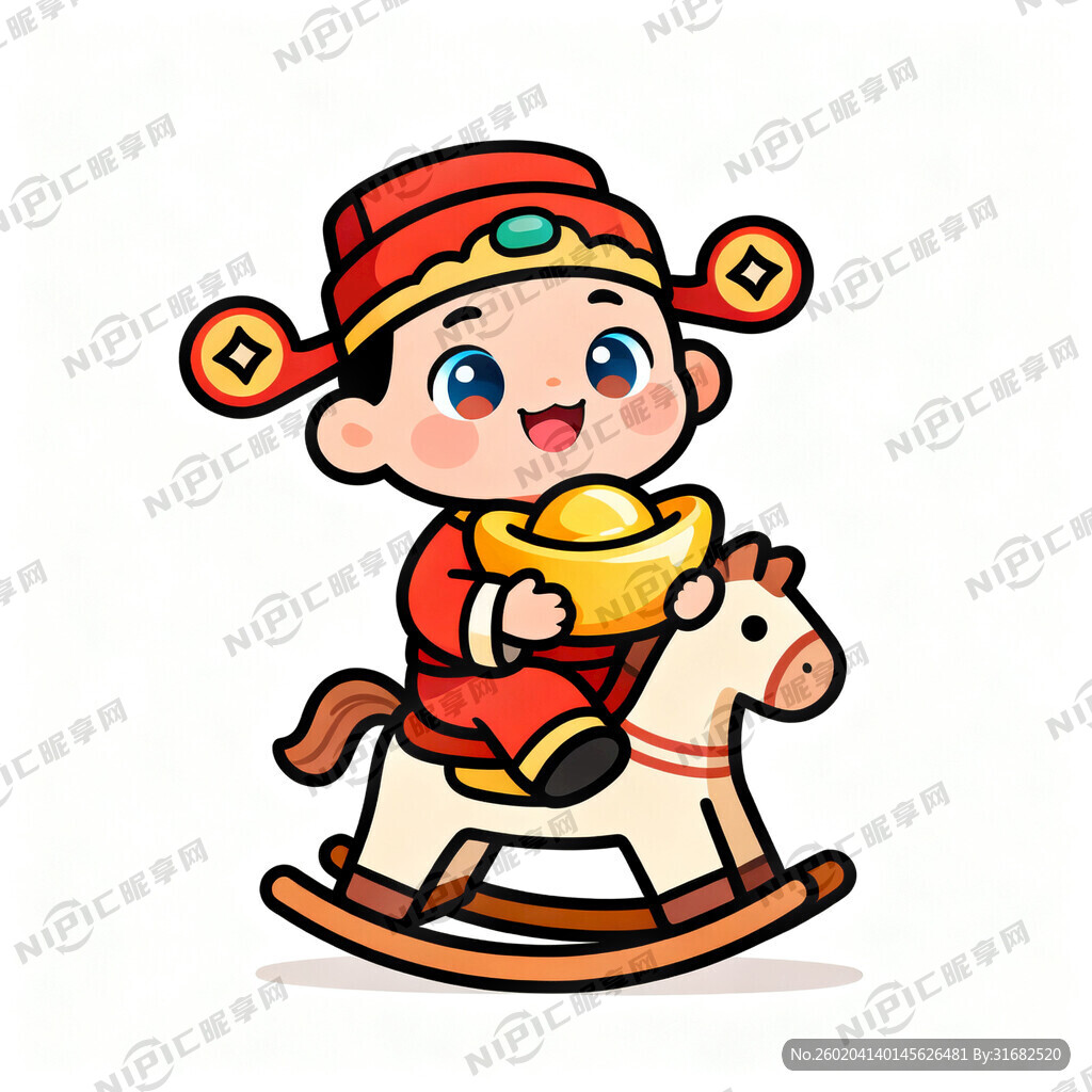 设计一个财神爷坐摇摆小木马的卡