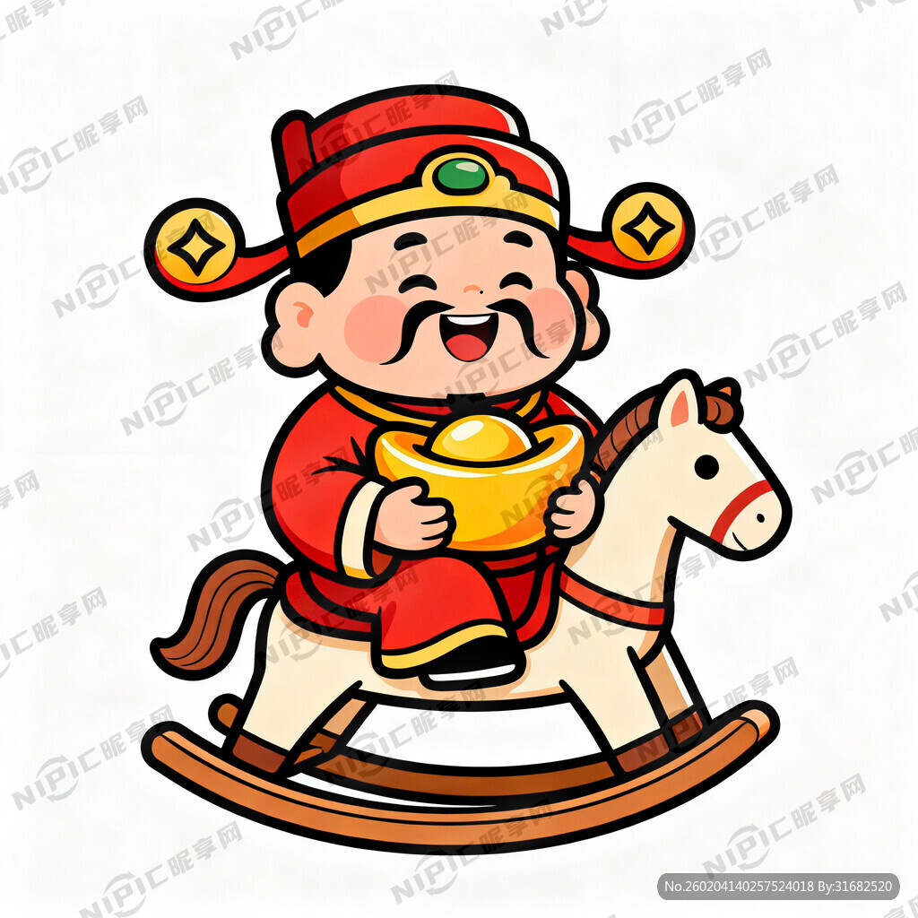 设计一个财神爷坐摇摆小木马的卡
