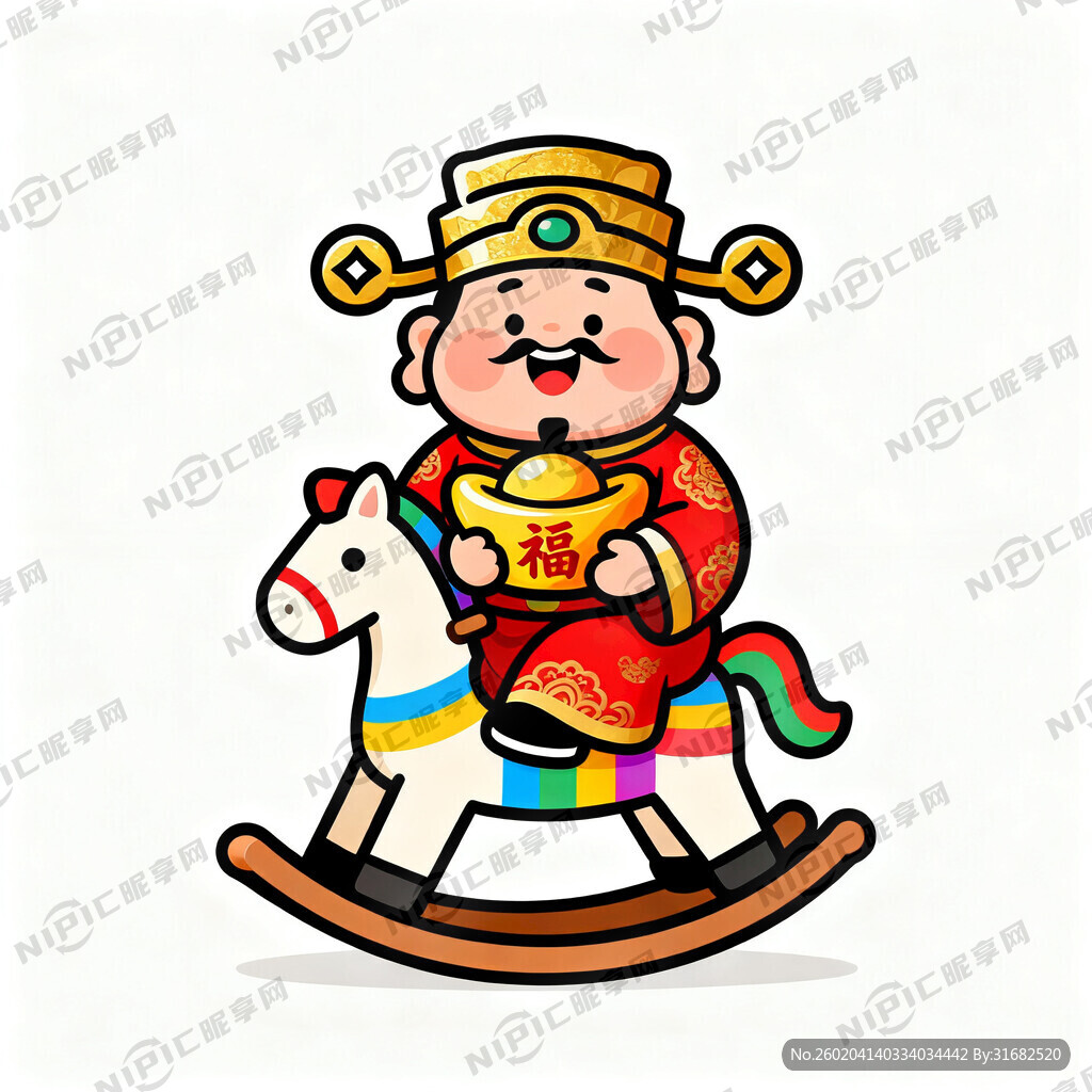 设计一个财神爷坐摇摆小木马的卡