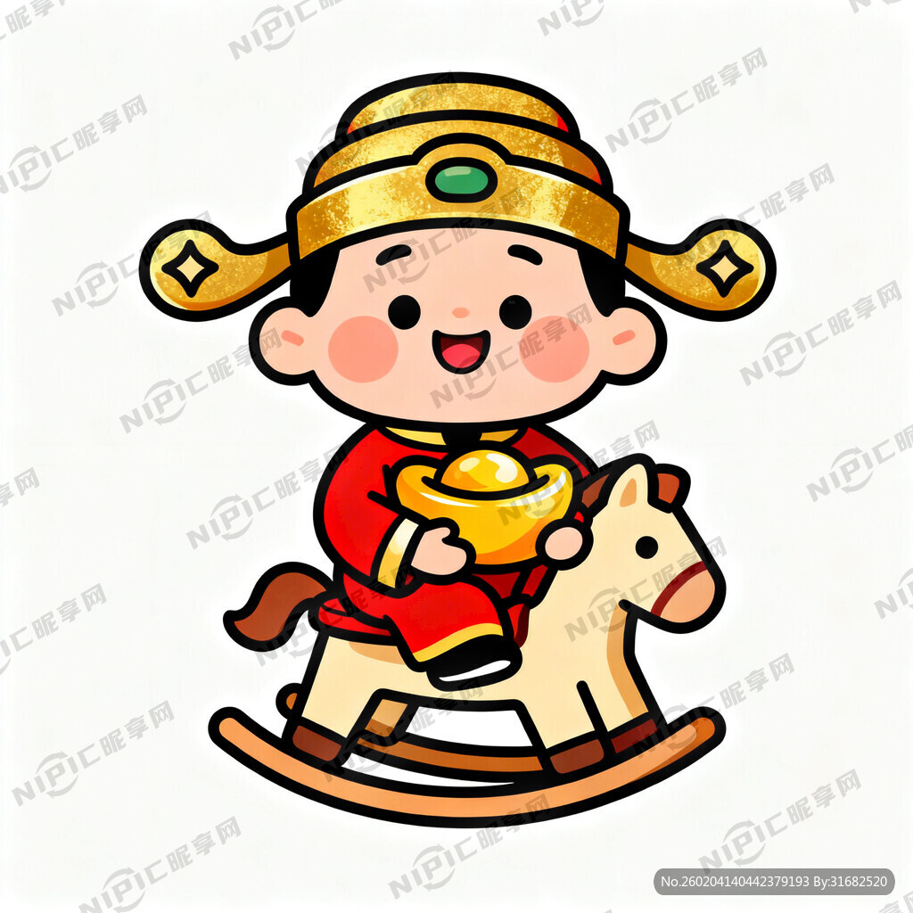 设计一个财神爷坐摇摆小木马的卡