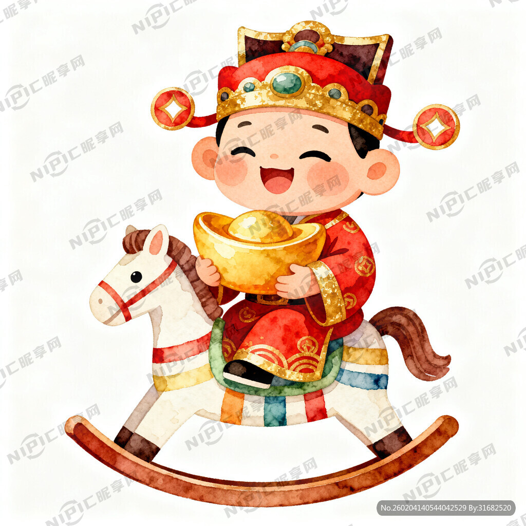 设计一个财神爷坐摇摆小木马的卡