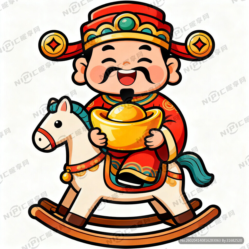 设计一个财神爷坐摇摆小木马的卡