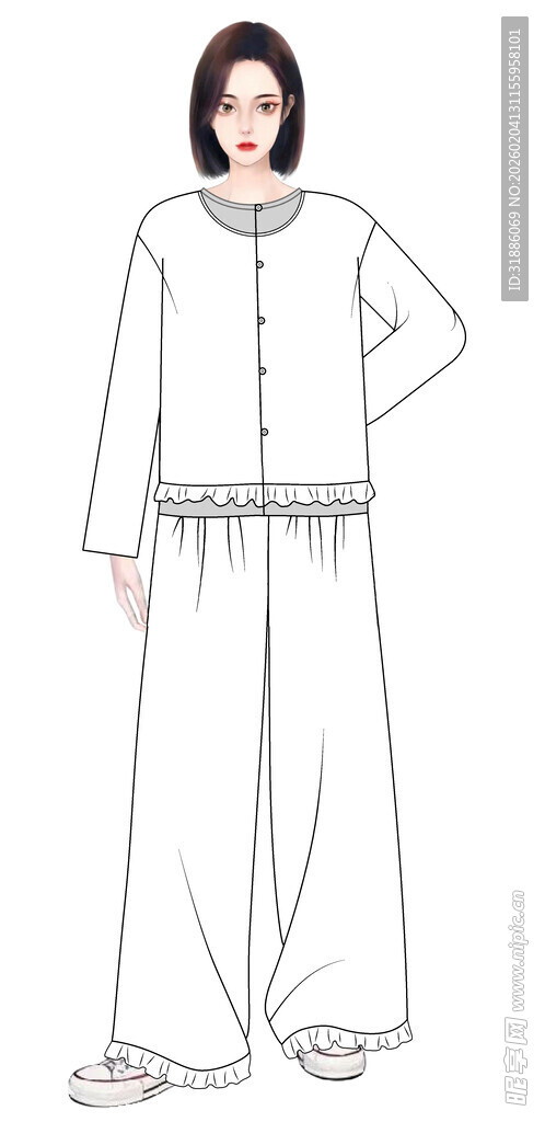 长款开衫配阔腿裤服饰图