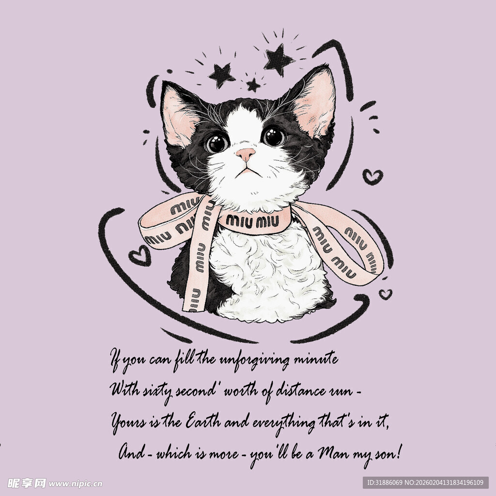 可爱黑白猫咪插画