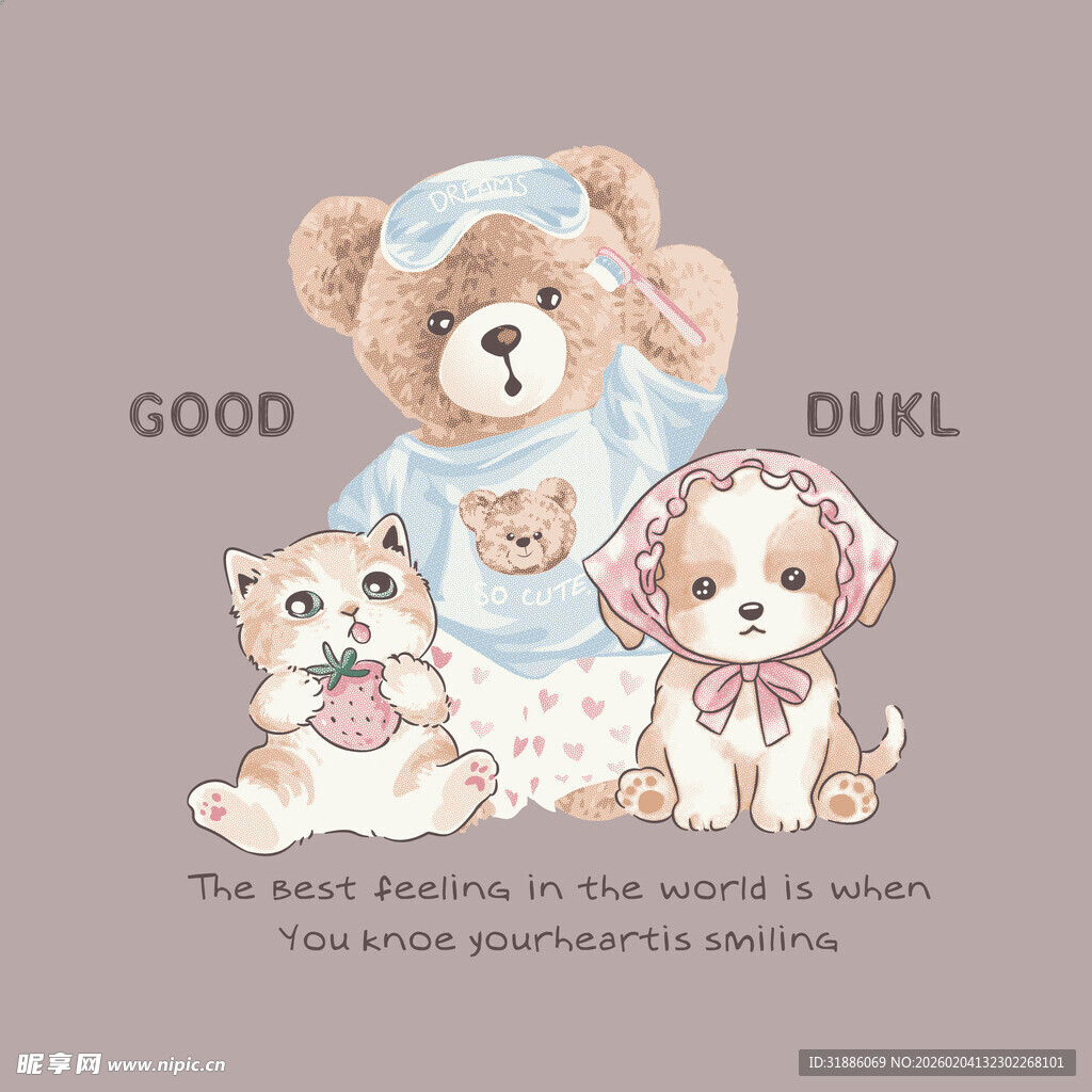 可爱小熊家庭温馨插画