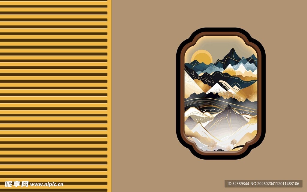 中式窗景中的山水风光