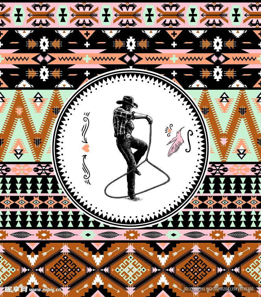民族风图案中的射箭人物