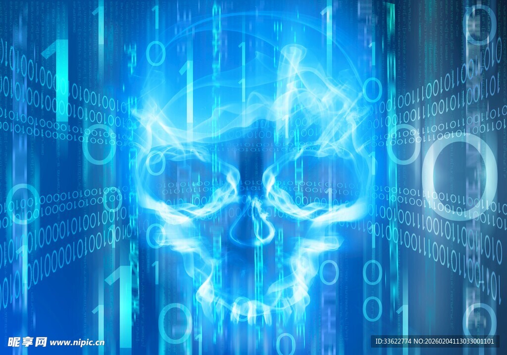 科技感骷髅与数字背景