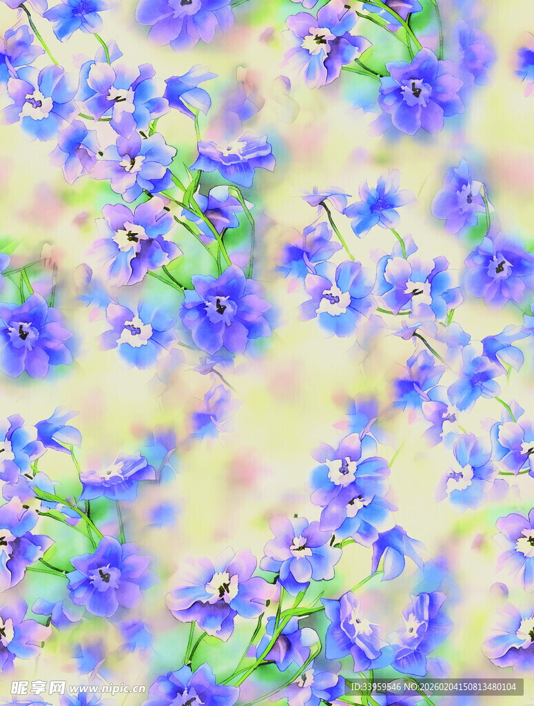 梦幻蓝紫色花卉图案