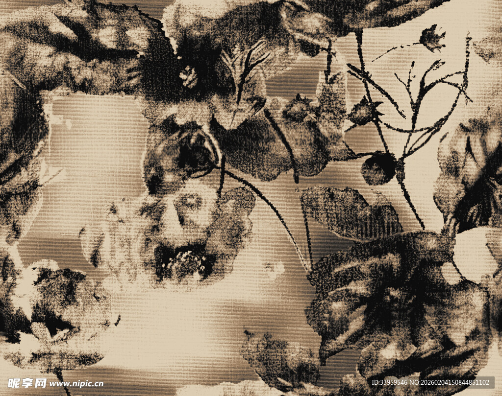 水墨花卉抽象艺术画面