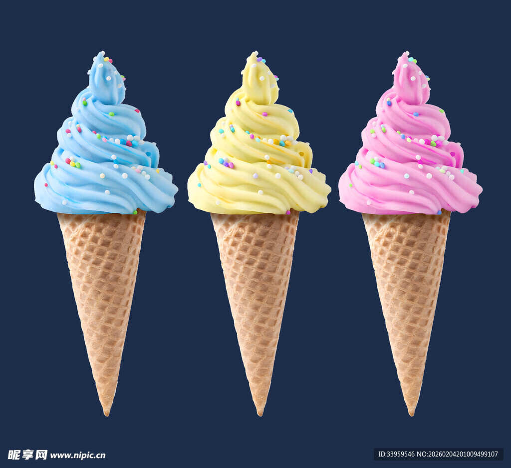 三色美味冰淇淋甜筒