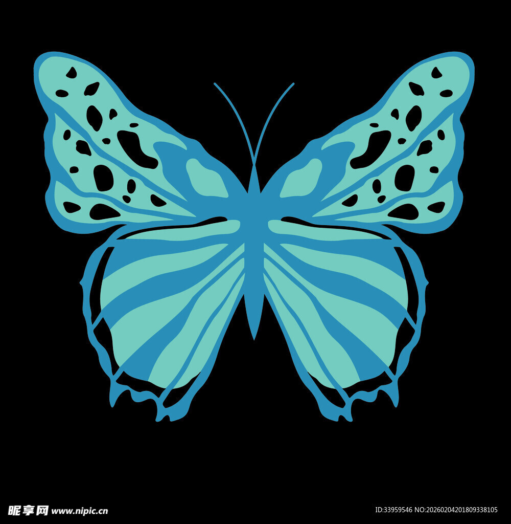 蓝色梦幻蝴蝶插画图案