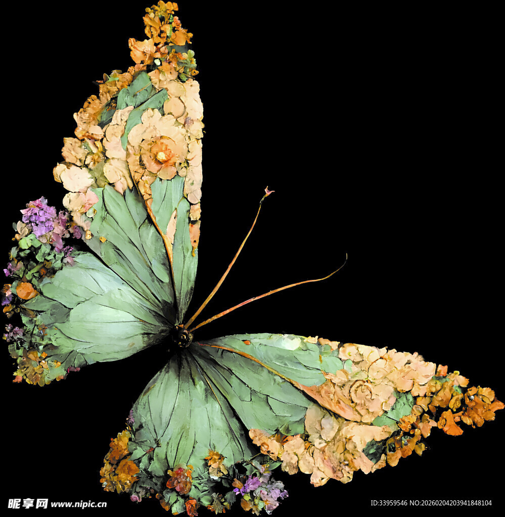 梦幻花卉蝴蝶艺术插画