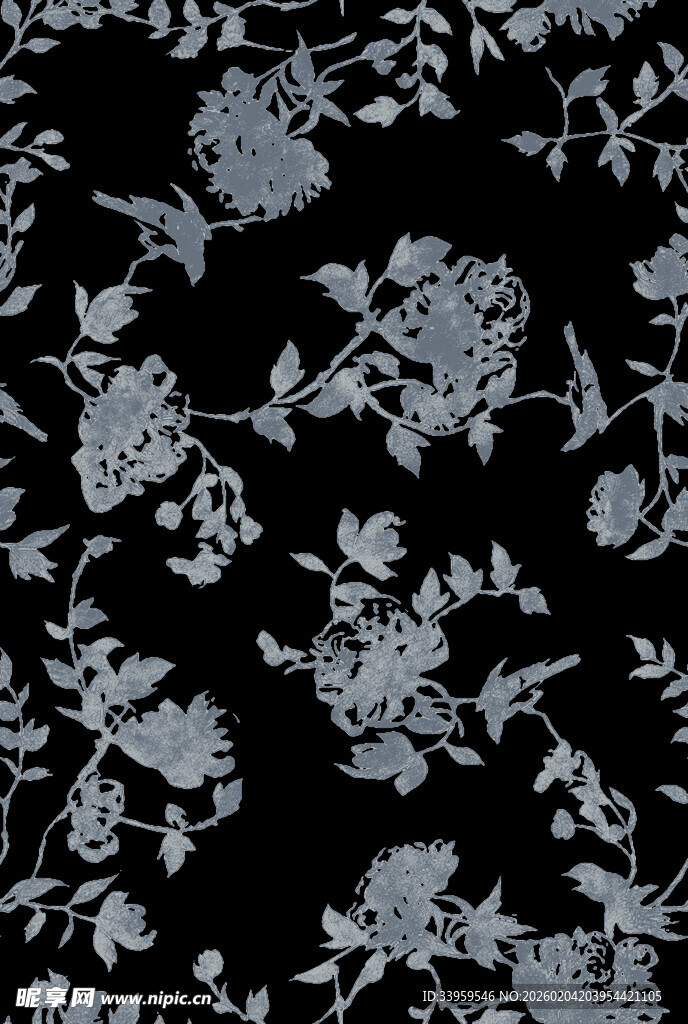 黑色底花卉图案布料