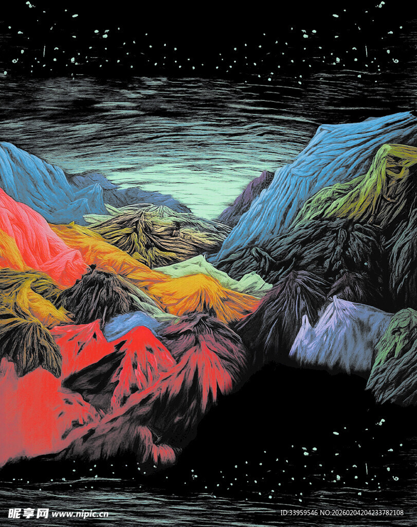 梦幻多彩山脉星空景观